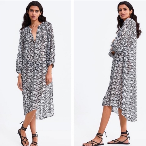 Zara Sheer Zebra Print Long Oversize Blouse Top - Picture 5 of 10
